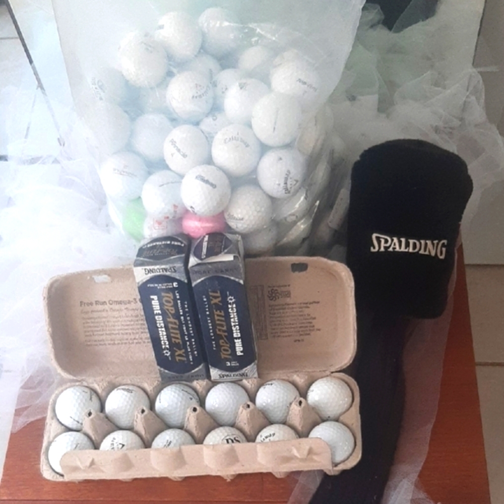 73 Golf Balls⛳2 Packages Spalding NEW, Mostly Used....with Black Headcover